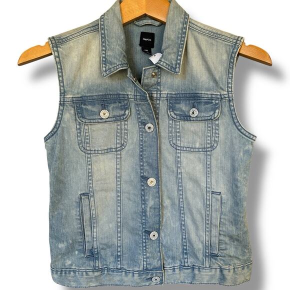 Gap Kids Jean Vest NWT Size XXL (16-18) Full Snap Up Distressed Sky Blue Pockets - Picture 1 of 6
